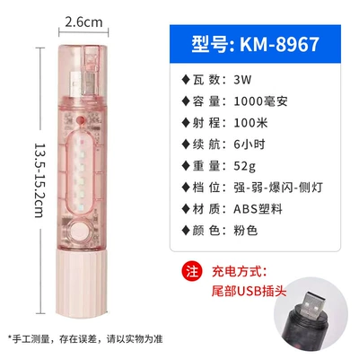 Flashlight Small Portable Rechargeable UV fənərlər - 8967-lithium-battery-zoom-light-meter-pink