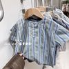 Children&#39;s short-sleeved shirt 2022 summer new pattern children Western style stripe Easy fresh shirt Sen family Cotton Top