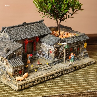 Creative Flower Pot Retro Architectural Model Balcony Courtyard Tea Table Tea Room Home Decoration Waterscape Micro Landscape