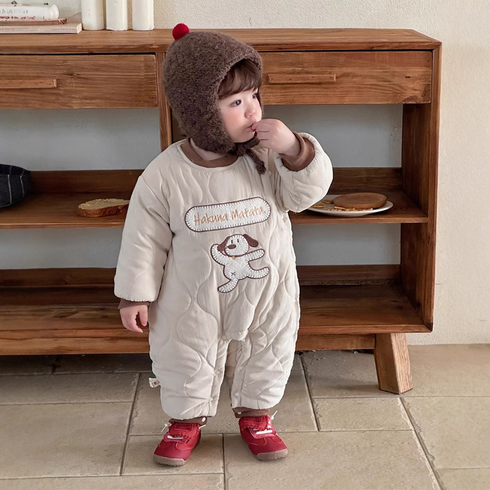 Ropa para niños coreanos, ropa de algodón para bebés, una pieza, lindo y súper lindo, bebé de 0-2 años, mamelucos 1 ropa de salida acolchada de invierno