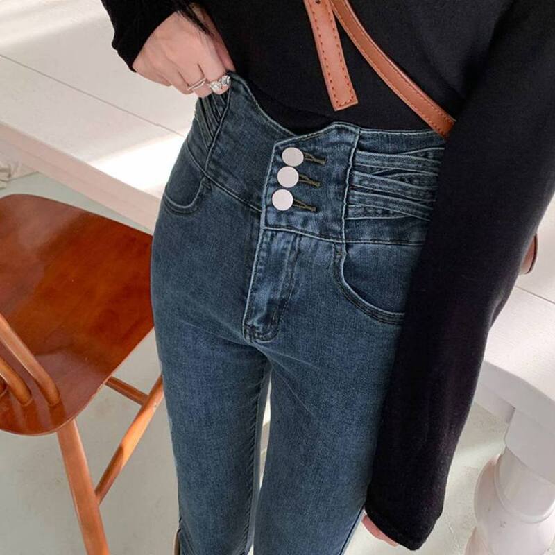Tall and Slim Ultra-high Waist Jeans Women's Spring Tight Boots Student's Pencil Slim-fit Stretch Jeans