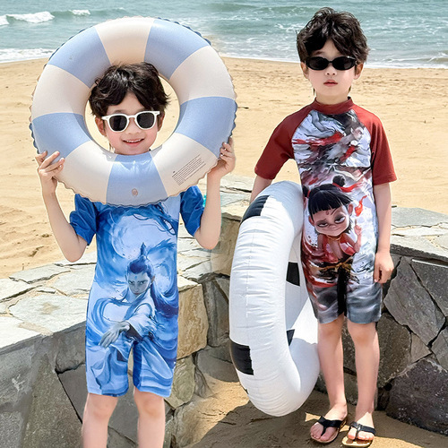 Children's Anime Nara Own Waterproof One-piece Swimsuit for Boys and Girls, New Quick-drying Short-sleeve Swimwear for Kids