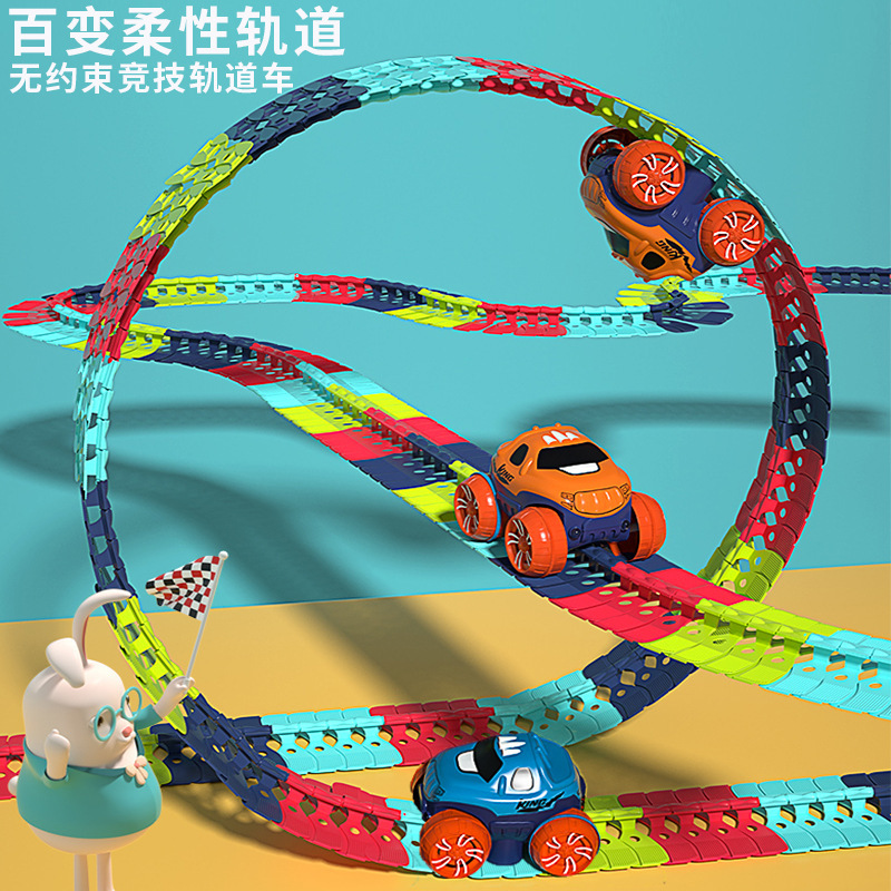Cross-border children's electric rail car toy diy assembled anti-gravity small train runway roller coaster suit