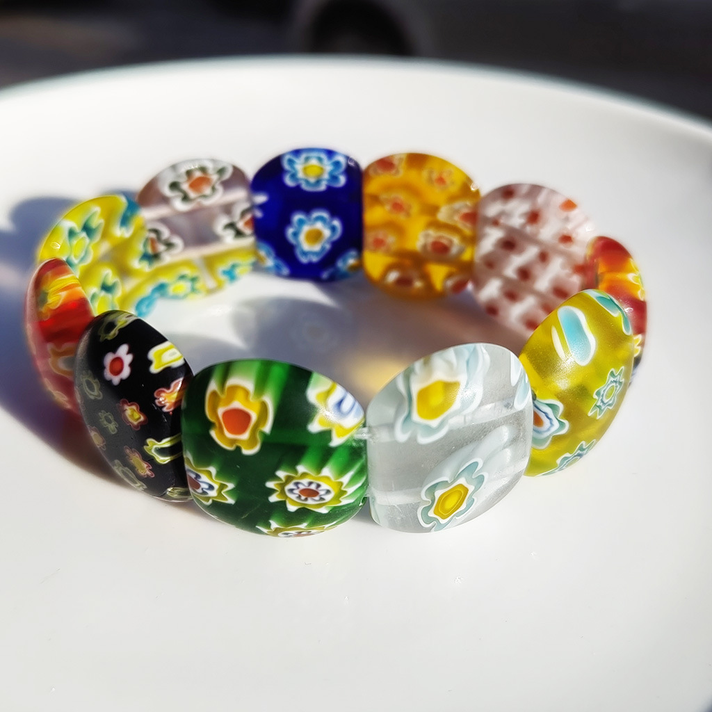 50g Weight Stretch Adjustable Clasp Closure Type Bracelets Classification glass Chain Material 1 Piece Quantity Daily Occasion glass Material Round, Flower Pattern All Seasons Season Women's Gender Handmade Design Pastoral Style Pastoral Round Flower Glass Stretch Adjustable Beaded Bracelets Wholesale 2