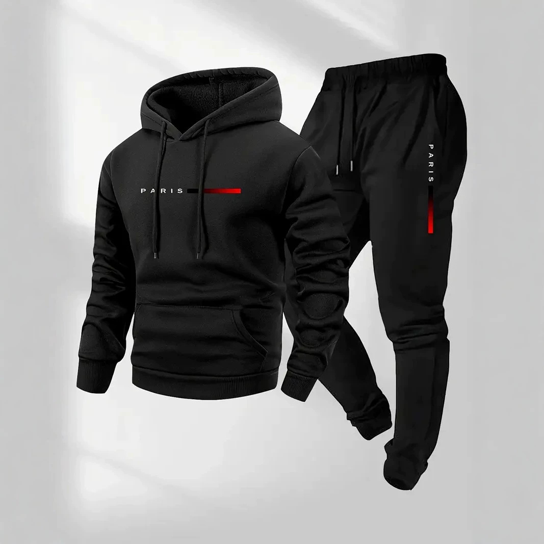 New cross-border autumn and winter men's letter print hoodie, European size men's sweatshirt and sweatpants two-piece set