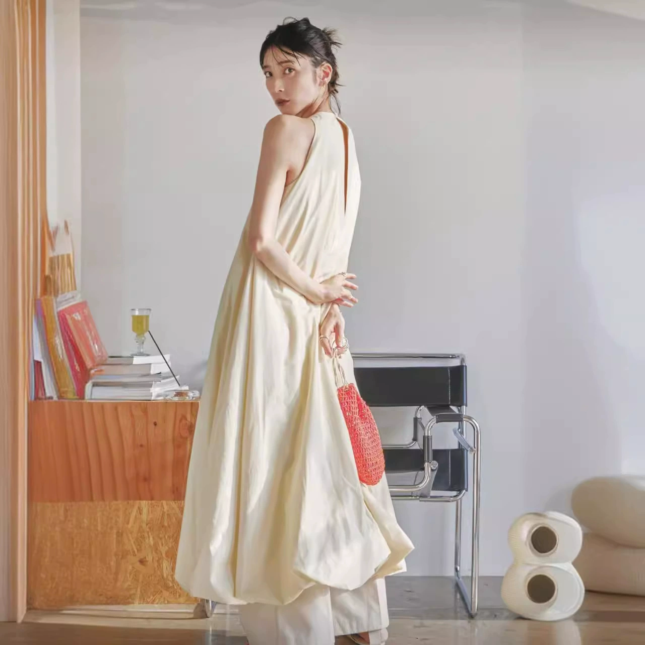 Летнее Новое ленивое праздничное платье с сухим журавлем в японском стиле без рукавов с облаками Свободное приталенное мягкое большое длинное платье трапециевидной формы