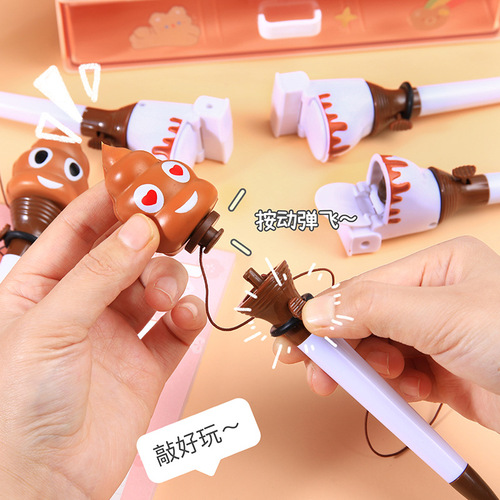 Cartoon toilet poop bouncing pen, fun decompression bouncing ballpoint pen, student learning stationery, writing pen