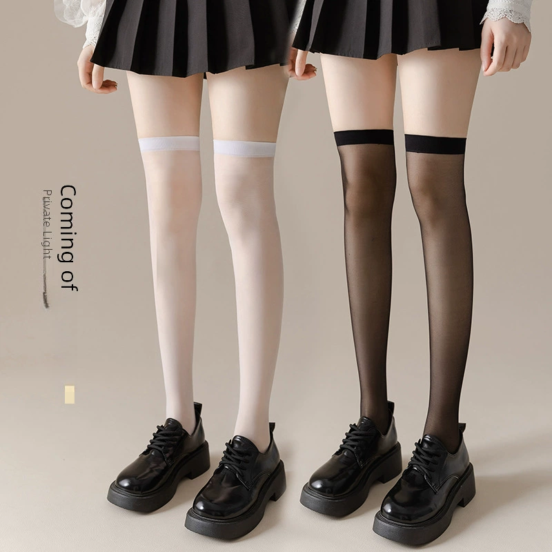 Summer thin white tights, black high boots, knee socks, mid-length