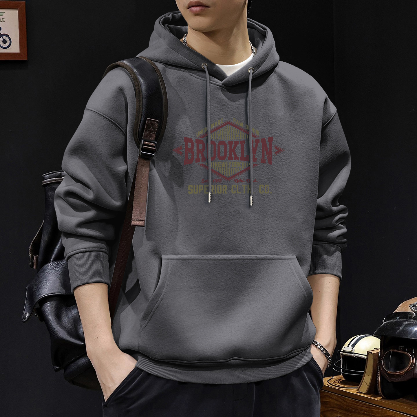Chaqueta encapuchada para hombres otoño y invierno nuevo estilo de estilo de Hong Kong estilo coreano chaqueta grande suelta abrigo casual