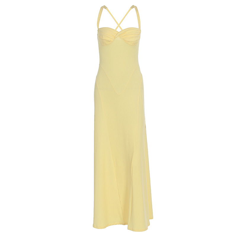 New Arrival Elegant Temperament Womens Low Cut Halter Dress Sexy Slim Fit Long Formal Evening Party Gown Dress_ecoleips.com