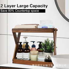 レトロ木製二層収納ラックホームキッチン調味料収納ラックバスルームカウンタートップオーガナイザー収納ラック
