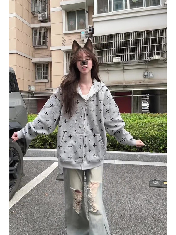 美式复古卫衣女连帽春秋薄款宽松韩系慵懒风oversize潮牌外套上衣|undefined