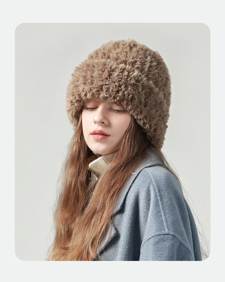 Grousskapp Wollfraen, villfälteg Hierschtwinter, gestrickte Kutsch fir kleng Gesiichter a Wäermt, wäiss Plüschkältmütz_voghion.com