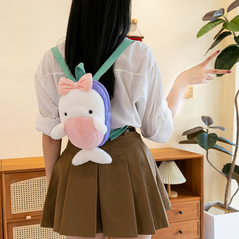 超萌白鲸毛绒玩具女孩生日礼物鳐鱼双肩包海洋馆海龟纪念品龙虾包