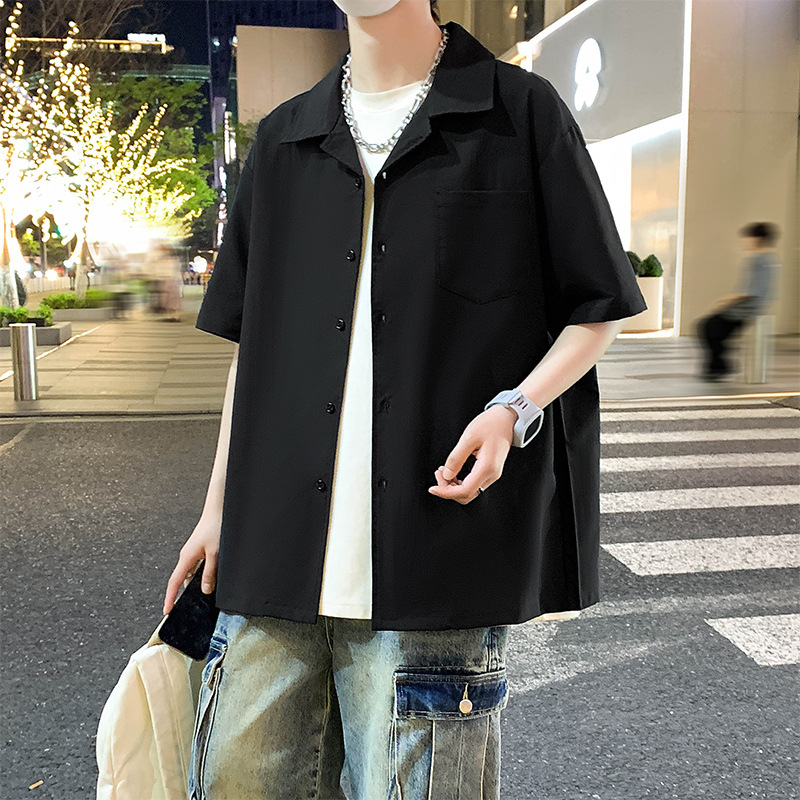 Cross-border Wholesale Hong Kong Style 2024 Summer New Solid Color All-match Cuban Collar Short-sleeved Shirt CS03