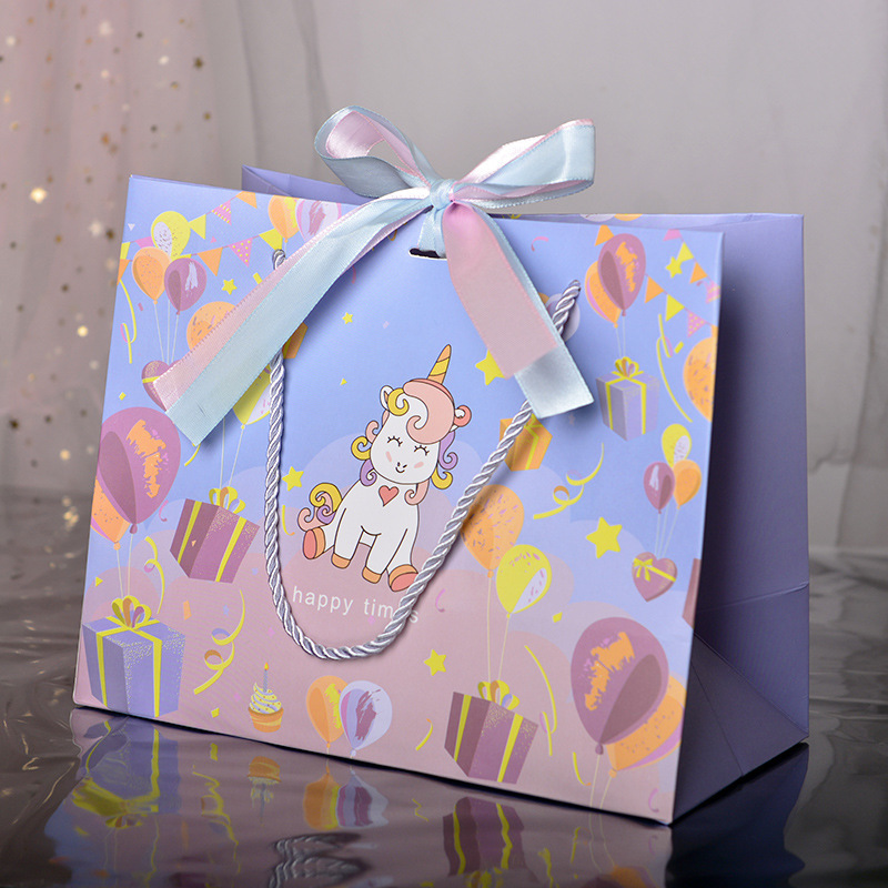 ユニコーンパーティーギフトバッグスナック包装袋とダブルリボン誕生日手提げ袋カラー漫画紙袋スポット|undefined
