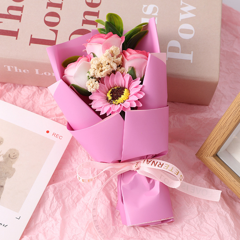 Regalo de San Valentín mini ramo de flores girasoles, flores secas eternas con estrellas exquisitas