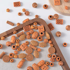 复古仿木质亚克力雕刻散珠 diy手作手机链钥匙扣串珠配件材料珠子