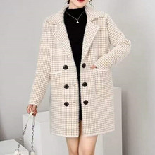 2025秋冬仿水貂绒毛衣宽松外套女千鸟格韩版中长款大衣针织开衫女