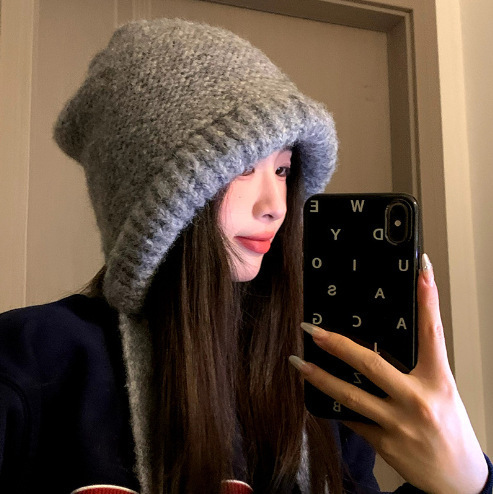 女性用バラクラバ、秋冬韓国ファッションバッグと帽子、頭囲が大きい、包頭帽子、ニットウール帽子|undefined