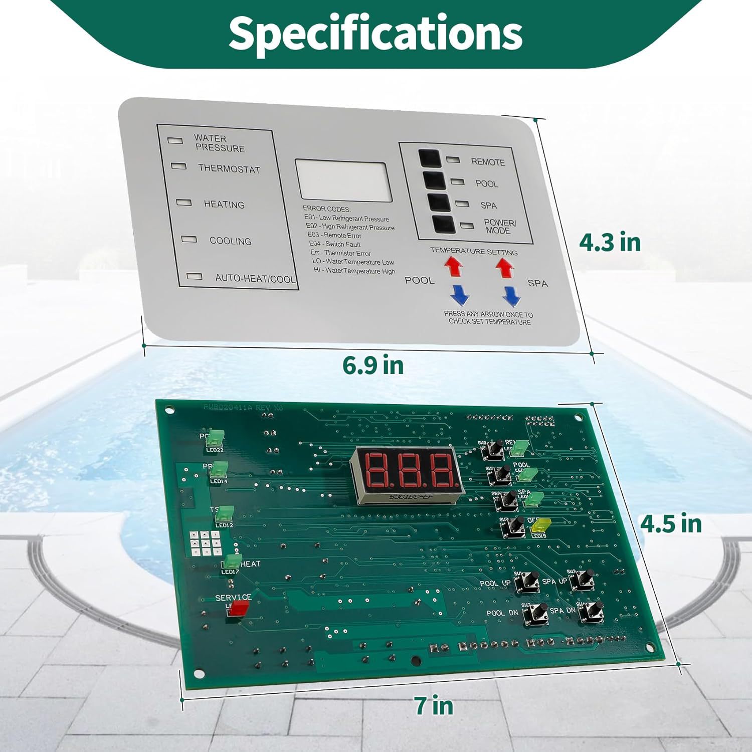 472100 Digital Display Temperature Control Panel Series Pool and Spa Heater Replacement