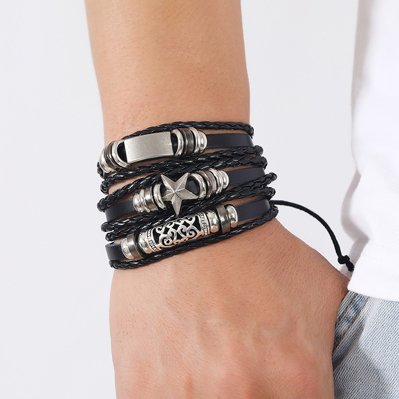 Men's Gender Plating Design Punk Geometric Pu Leather Alloy Plastic Plating Men's Bracelets Men Cord & Leather Bracelets