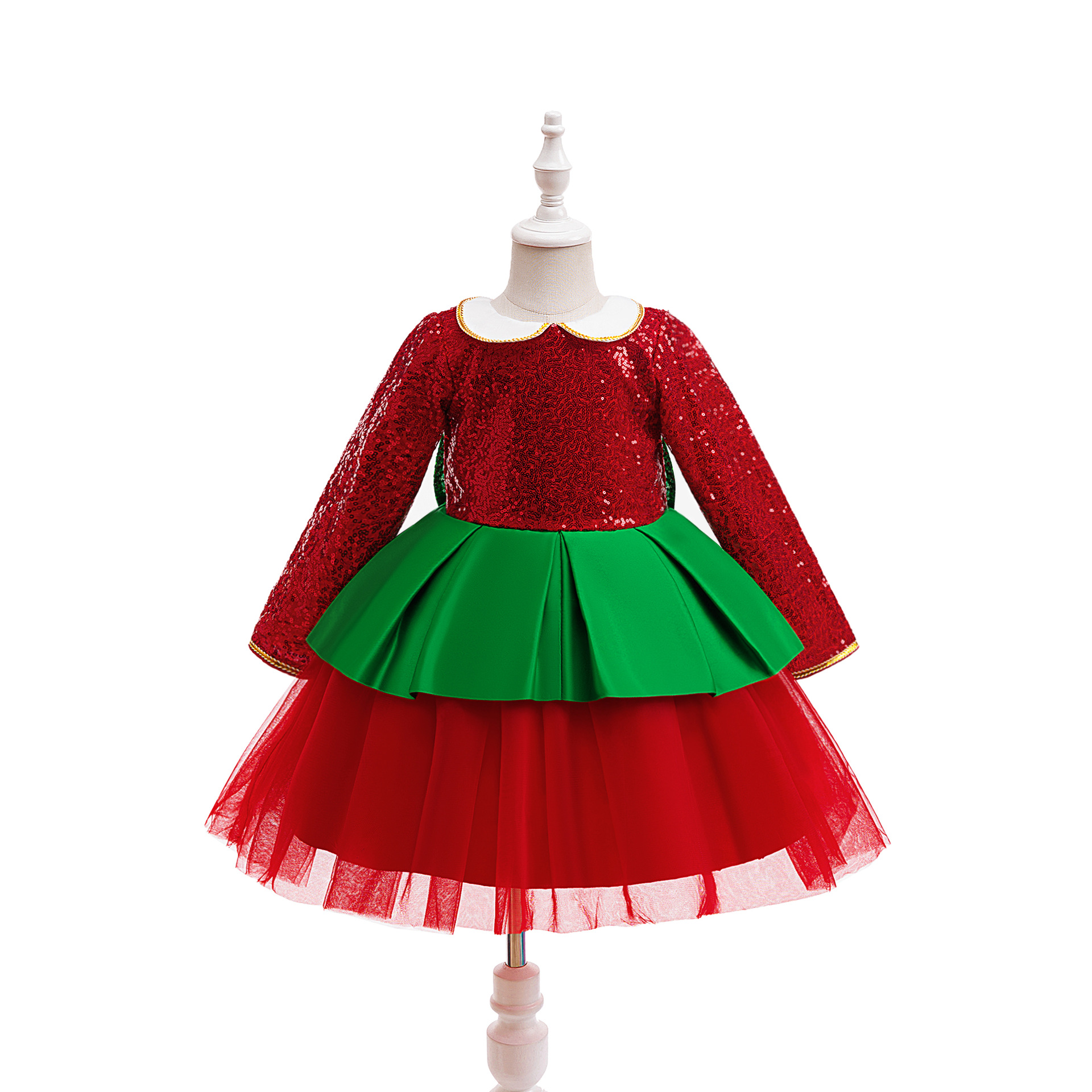 Amazon vestido de Navidad de sequillas rojo y verde COS Santa Claus Snowflake vestido de princesa de malla de niña
