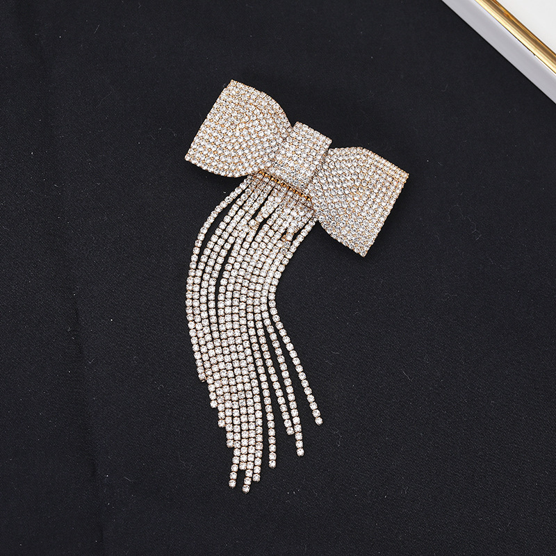 SOURCE Factory Direct Sales New Design Full Rhinestone Gold Plated Silver Plated Claw Chain Bow Tassel Hairpin Wholesale