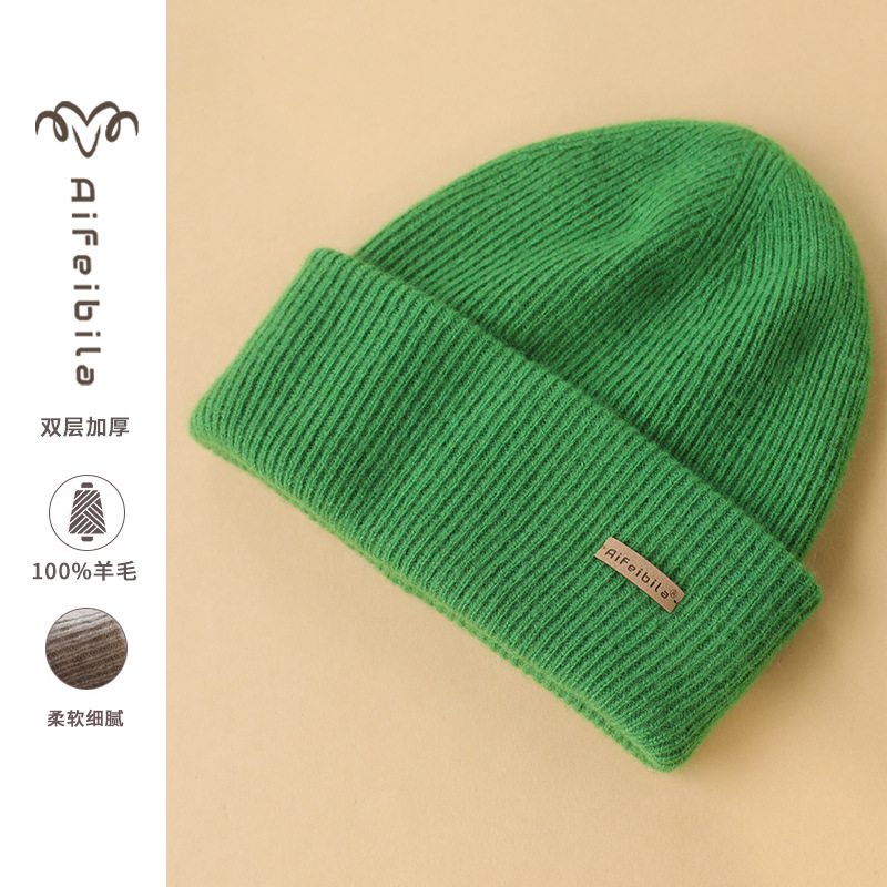 外国貿易越境発送 二層純毛ニット帽 男女兼用 秋冬万能 防寒 耳当て付き 保温 ウール帽子