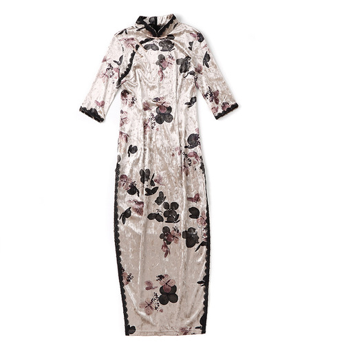 Velour printing qipao butterfly restoring ancient ways of cultivate one morality traditional qipao dress Chinese Dress Oriental Qipao For Women