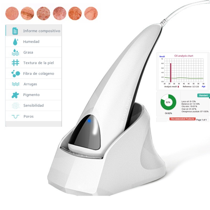 Detector de poros de piel, analizador de piel especial para salón de belleza de alta definición, inglés multilingüe para comercio exterior