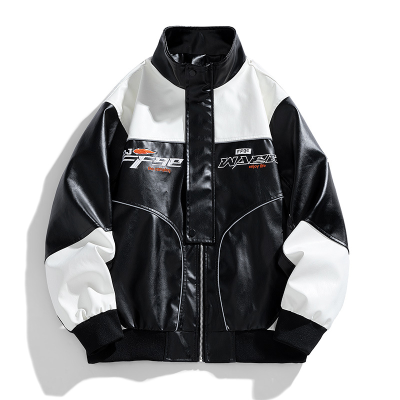 Chaqueta americana de cuero PU hombre chaqueta de hombre primavera y otoño nuevo cuello vertical chaqueta de motocicleta de tendencia universal chaqueta