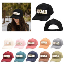 跨境外贸新款SQUAD BRIDE字母灯芯绒棒球帽欧美亚马逊鸭舌帽女潮