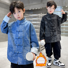 男童冬季加绒外套2025新款大儿童装洋气加厚保暖国风牛仔夹克风衣
