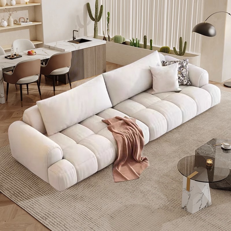 Minimalist Cream-Style Small Apartment Living Room Fabric Sofa, Modern Simple Home Use Single/Double Luxury Cat-Scratch Resistant Fabric Sofa