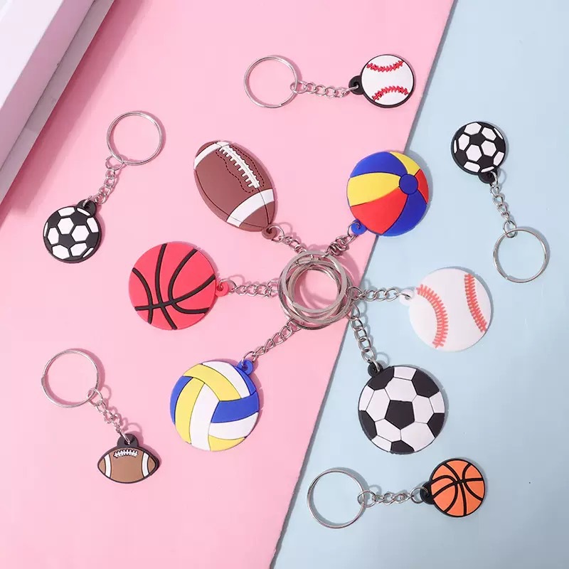 Llavero de fútbol, deportes, pelota, dibujos animados, PVC, goma suave, mochila escolar, accesorios de regalo, explosión transfronteriza de Amazon