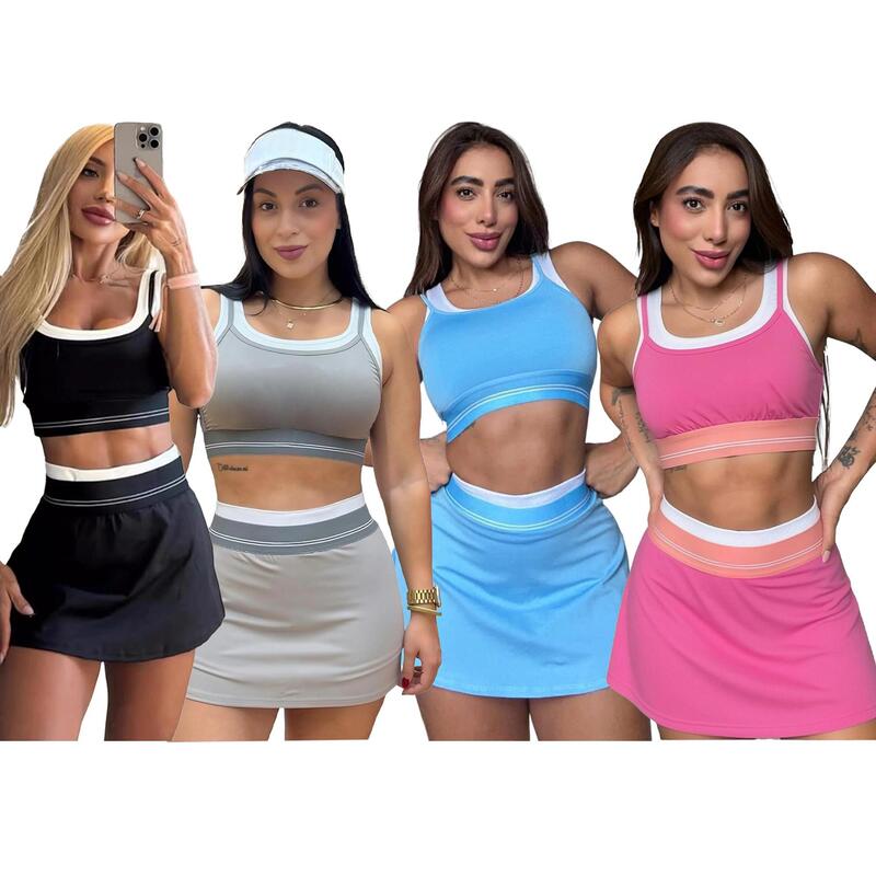 New Yoga Vest and Short Skirt Set, Two-Piece Fitness Running and Tennis Yoga Outfit Q6360