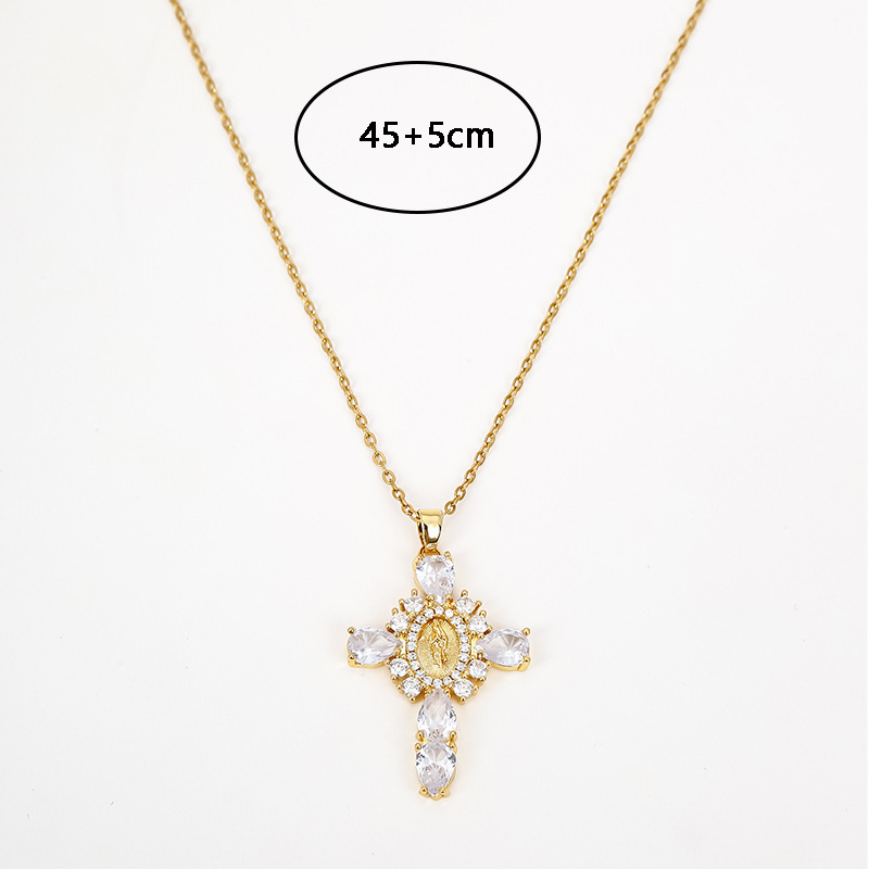 Wholesale Elegant Lady Cross Copper Inlay Zircon Pendant Necklace display picture 5