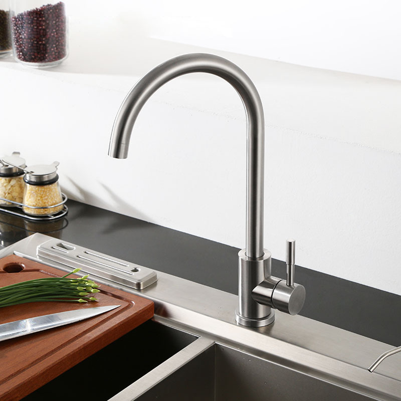 304 Stainless Steel Kitchen Faucet Single Cold Rotating Laundry Sink Sink Hot and Cold Sink Basin Nozzle 1