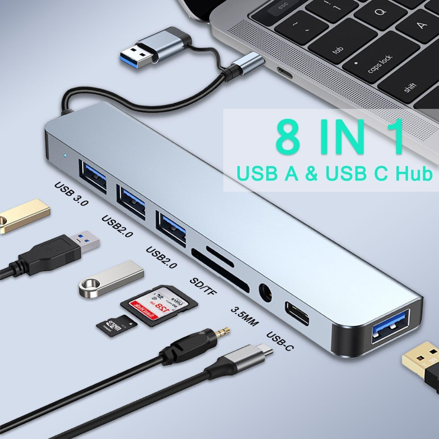 USB3.0 Expansor de doble cabeza Hub de alta velocidad 7 puerto Dock divisor multifunción PC Dock image 3