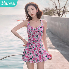 Women's One-piece Swimsuit 2023 New Style, Fat-tailed Girls Conservative Covering Stomach Slimming Beach and Sand Dress Style Swimwear Wholesale