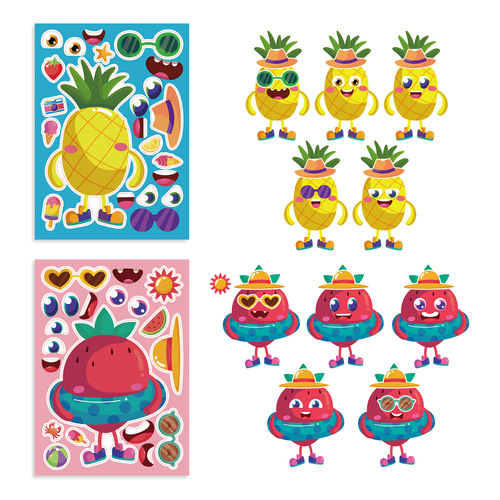 CM2212016 Summer Colorful Children's Anime Cartoon Parent-Child Interactive Brain-Teasing Puzzle DIY Face Sticker Fruit Sticker