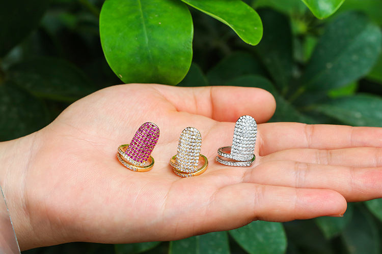 Copper Material Geometric Pattern Wholesale Jewelry Simple Nail Shape Copper Micro-inlaid Zircon Ring Nihaojewelry