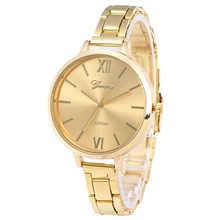 外贸爆款日内瓦简约男女士合金手表Geneva学生钢带手表玫瑰金色