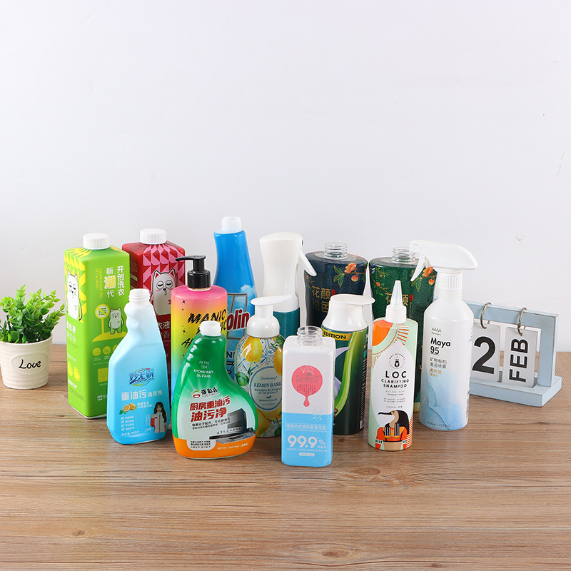 清洁沐浴洗发瓶子PET收缩膜定制热缩膜批发pvc标签印刷塑封膜定做