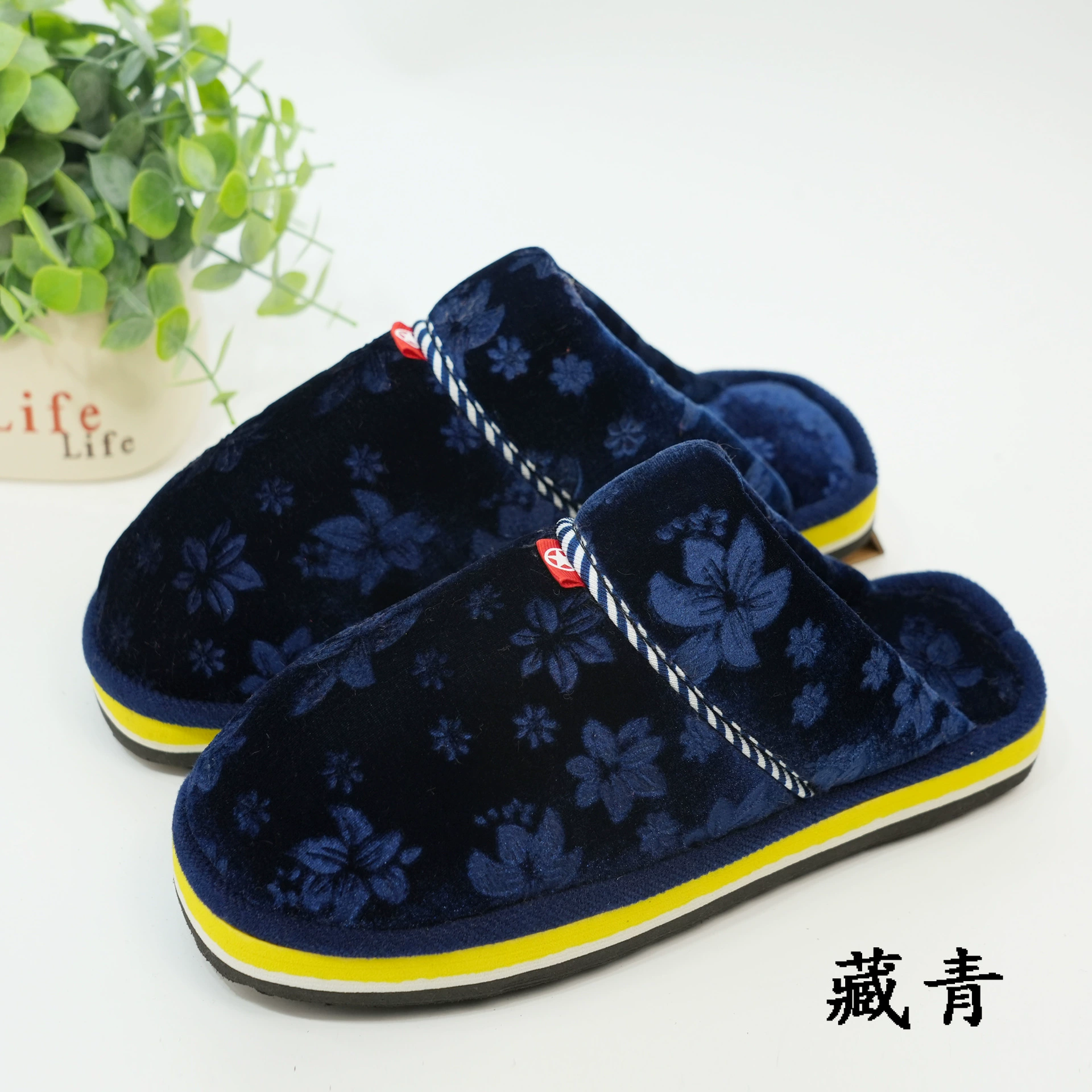 Золотистые бархатные домашние хлопковые тапочки, Нескользящие, износостойкие готовые изделия