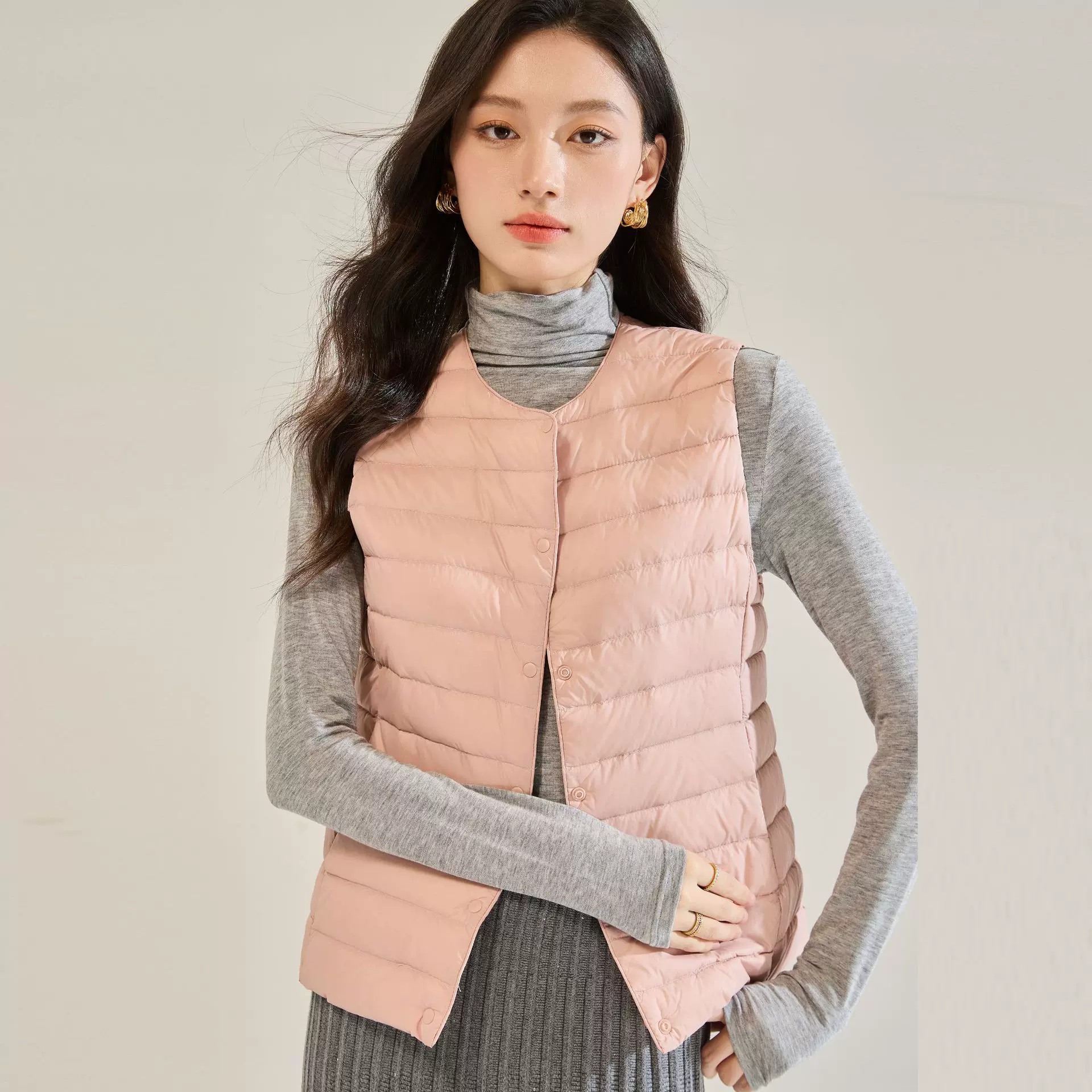 25秋冬新款内胆马甲圆领内穿无领轻便背心薄款轻薄羽绒服女22676