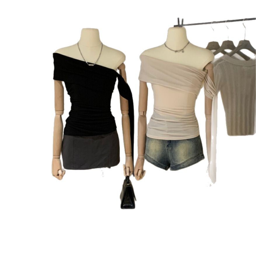WGWE Pure Desire Wind Camiseta de tubo plisado con cordones de un solo hombro para mujer Verano delgado y delgado sin tirantes W5133 image 5