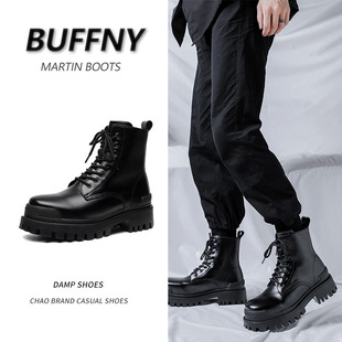 Martin boots men's high-top ins British style thick-soled mid-top trendy black motorcycle boots autumn and winter New Chelsea boots