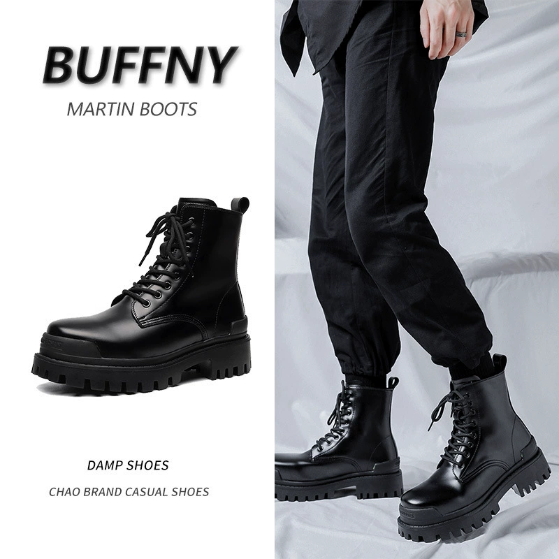 Мужские ботинки Martin с высоким берцем, модные черные мотоциклетные ботинки средней длины, на толстой подошве в британском стиле, на осень и зиму